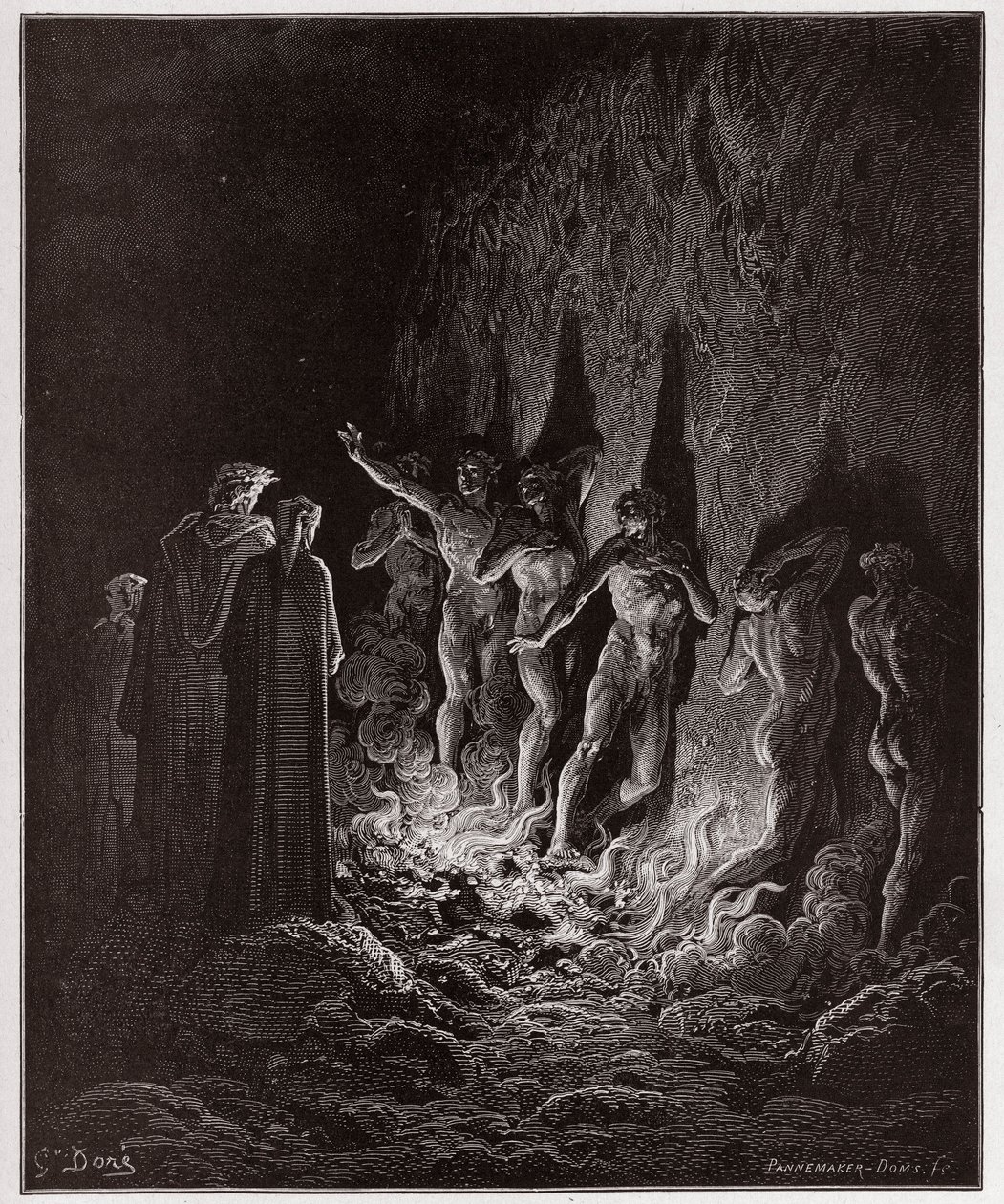 La Divine Comédie, Purgatorio, Chant 25 : Les luxurieux passent par le feu dans le septième cercle - par Dante Alighieri (1265-1321) - Illustration de Gustave Doré (1832-1883). - Gustave Dore