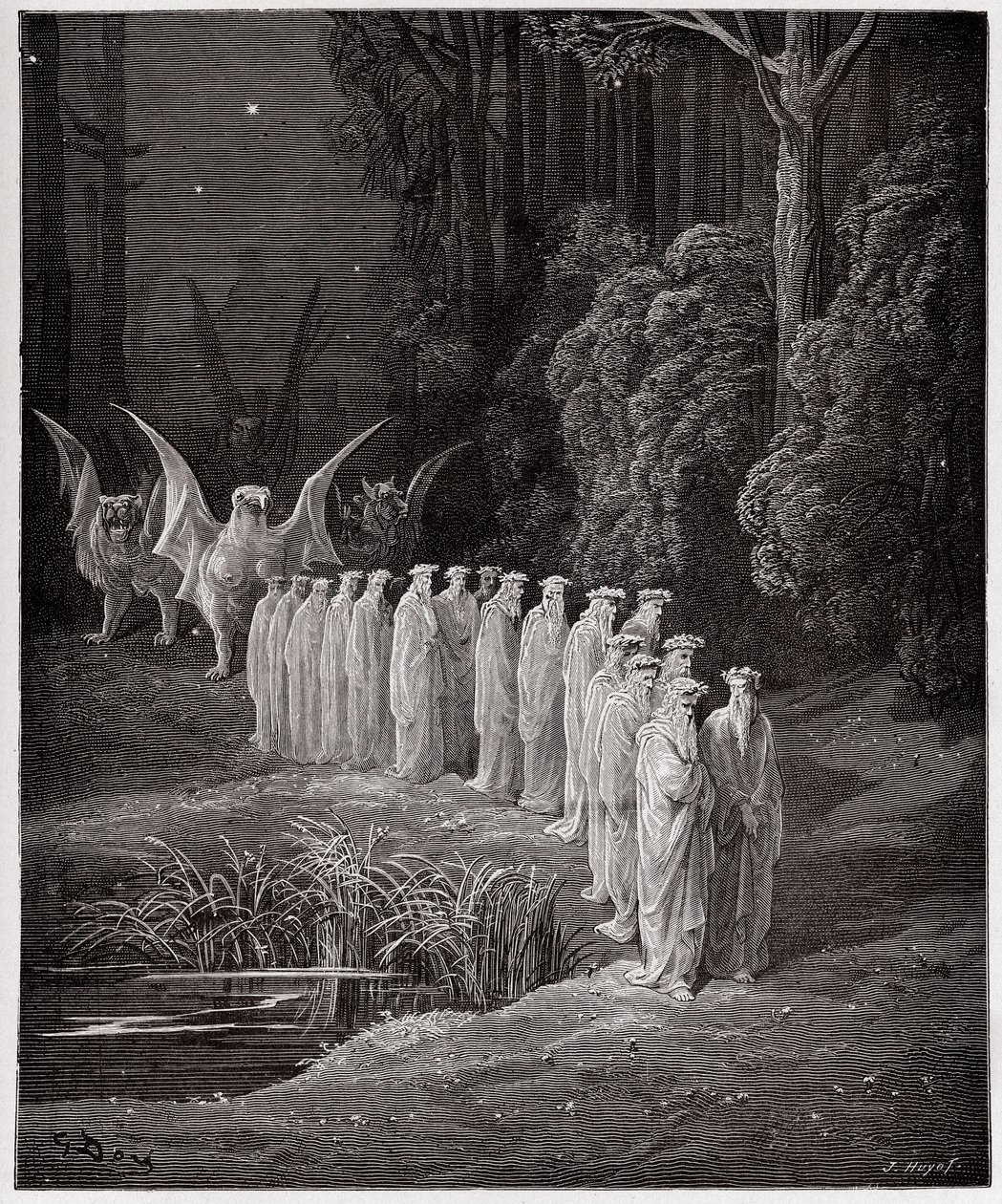 La Divine Comédie, Purgatorio, Chant 29 : Les 24 anciens dans la procession apocalyptique - par Dante Alighieri (1265-1321) - Illustration par Gustave Doré (1832-1883) - Gustave Dore