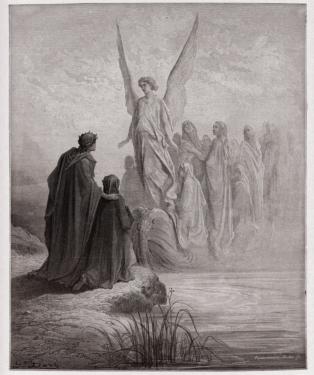 La Divine Comédie, Purgatorio, Chant 2 : Le pilote céleste accoste le bateau - par Dante Alighieri (1265-1321) - Illustration de Gustave Doré (1832-1883). - Gustave Dore