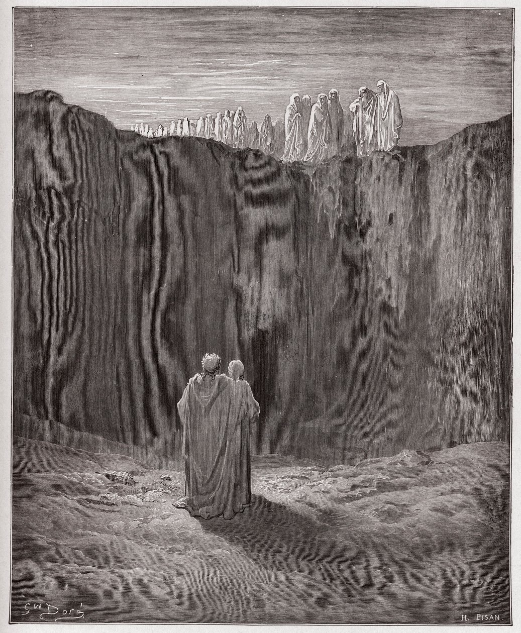 La Divine Comédie, Purgatoire, Chant 3: La compagnie des âmes sur la falaise - Illustration de Gustave Doré - Gustave Dore