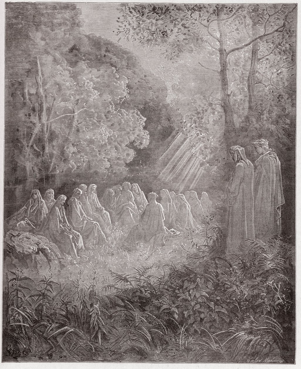 La Divine Comédie, Purgatorio, Chant 7 : Les esprits chantant Salve Regina dans le vallon - par Dante Alighieri (1265-1321) - Illustration par Gustave Doré (1832-1883) - Gustave Dore