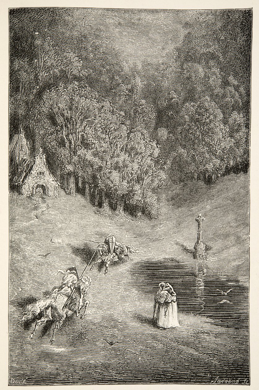 La Rencontre entre Arthur et Pellinore, des Histoires des Jours du Roi Arthur par Charles Henry Hanson, pub.1898 - Gustave Dore