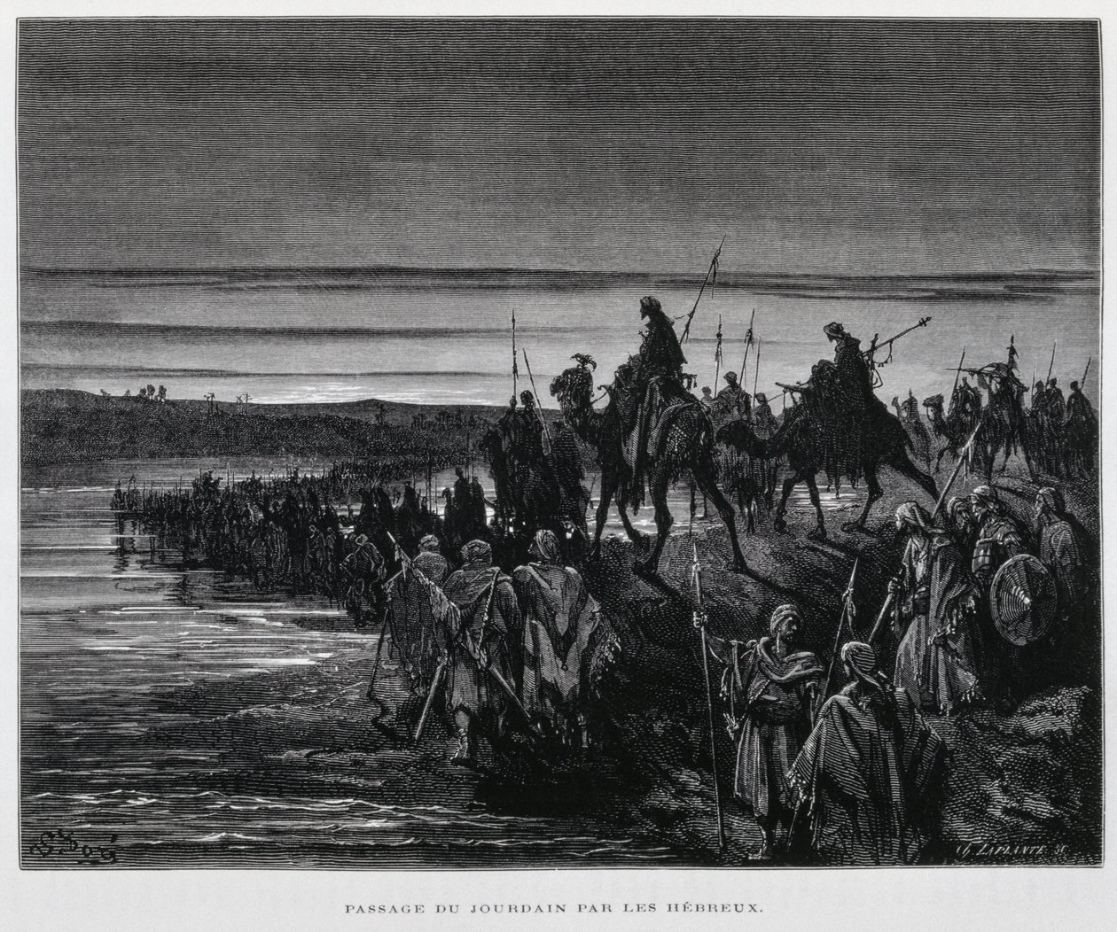 Les tribus hébraïques entrent en Canaan par le Jourdain, Illustration de la Bible de Doré - Gustave Dore