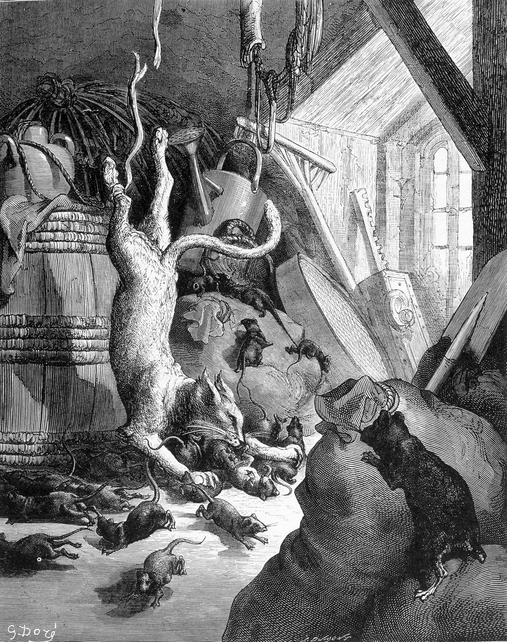 Le chat et le vieux rat - dans « Fables » de La Fontaine, ill. par Gustave Doré - Gustave Dore