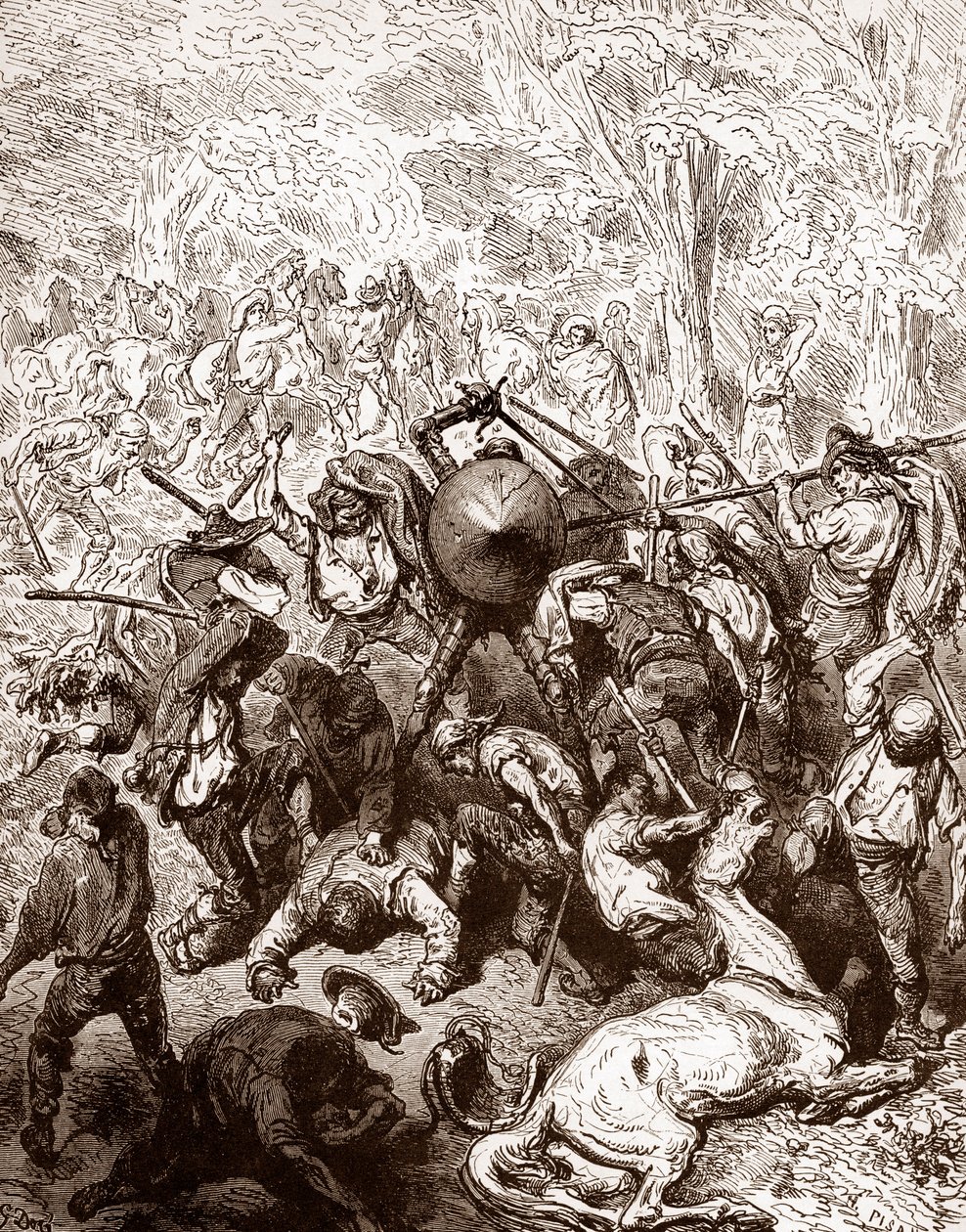 Le combat contre les muletiers de Yanguas Gravure par Gustave Doré (1832-1883) pour « L