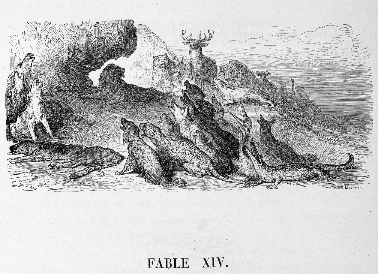 Les funérailles de la lionne - dans "Fables" de La Fontaine, ill. par Doré - Gustave Dore