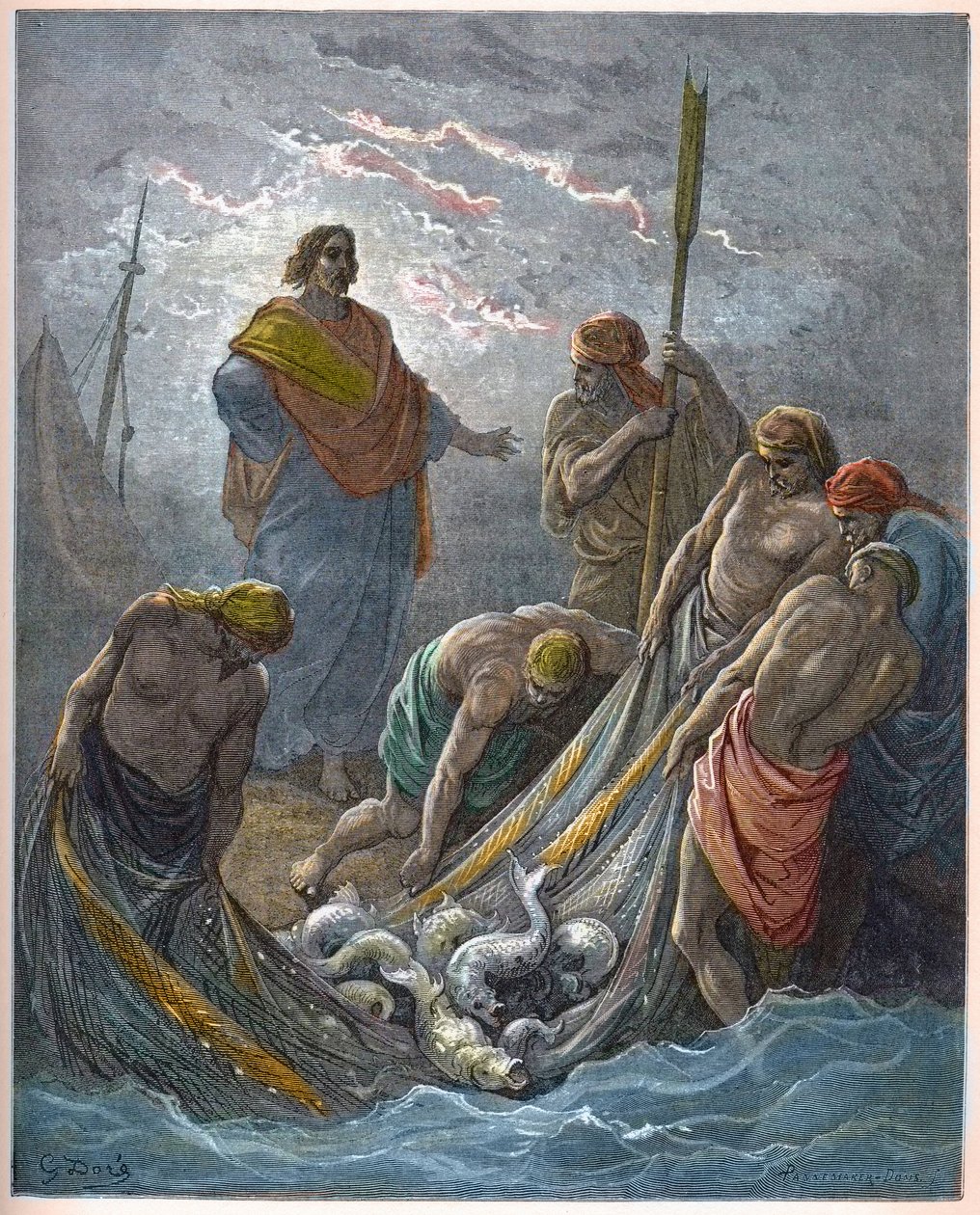La pêche miraculeuse - gravure dans « La Bible illustrée » par Gustave Doré (1832-1883) - Gravure de « La Bible de Doré » - Gustave Dore