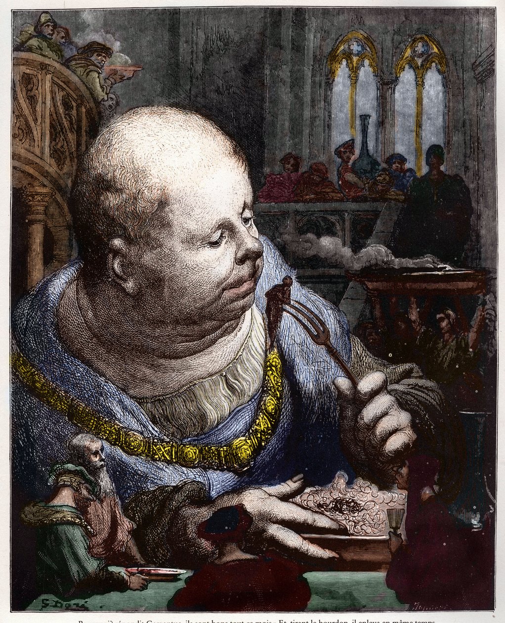 Les pèlerins sont mangés en salades - illustration de « Gargantua et Pantagruel » de François Rabelais - gravure de Gustave Doré - Gustave Dore