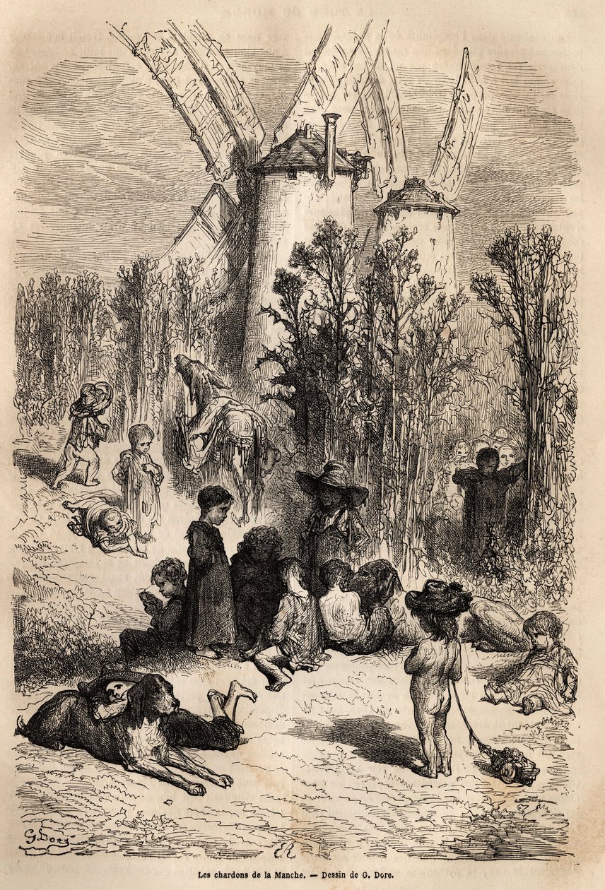 Les chardons de la Manche, au pied des moulins chers à Don Quichotte, avec la représentation d