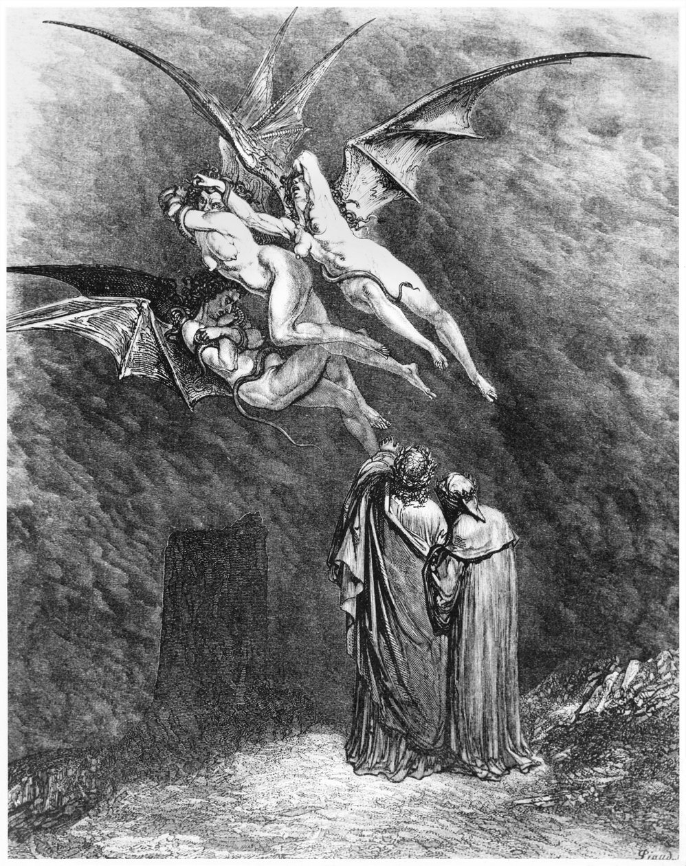 Virgile, Dante et les Érinyes, illustration de 
