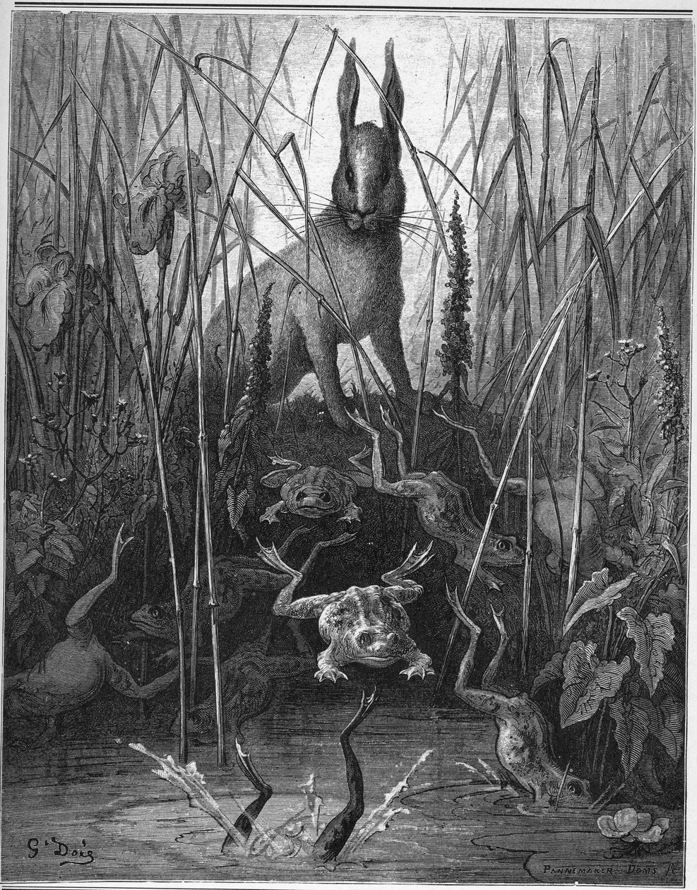 Le lièvre et la grenouille - des "Fables" de Jean de La Fontaine - Gustave Dore