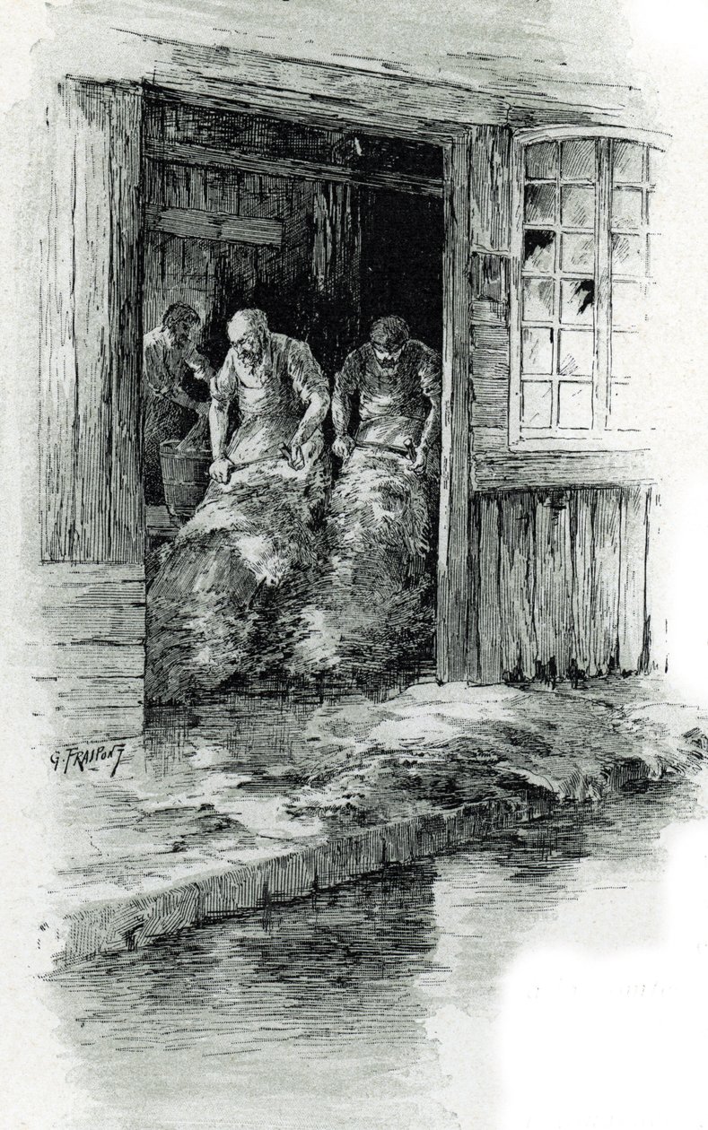 Mégissiers de la rue des Gobelins à Paris Dessin de Gustave Fraipont (1849-1923) tiré de « La Seine à travers Paris » par Saint-Juirs - Gustave Fraipont