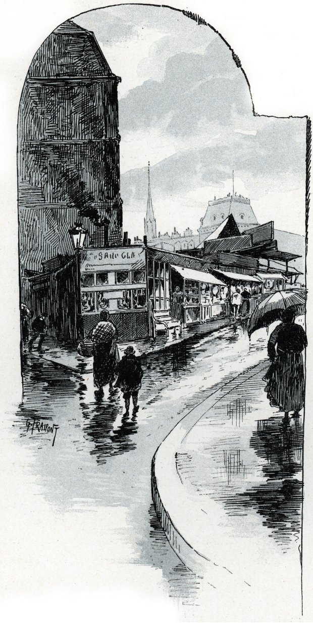 Vue des brocanteurs au coin de la rue de la Bucherie à Paris - Gustave Fraipont