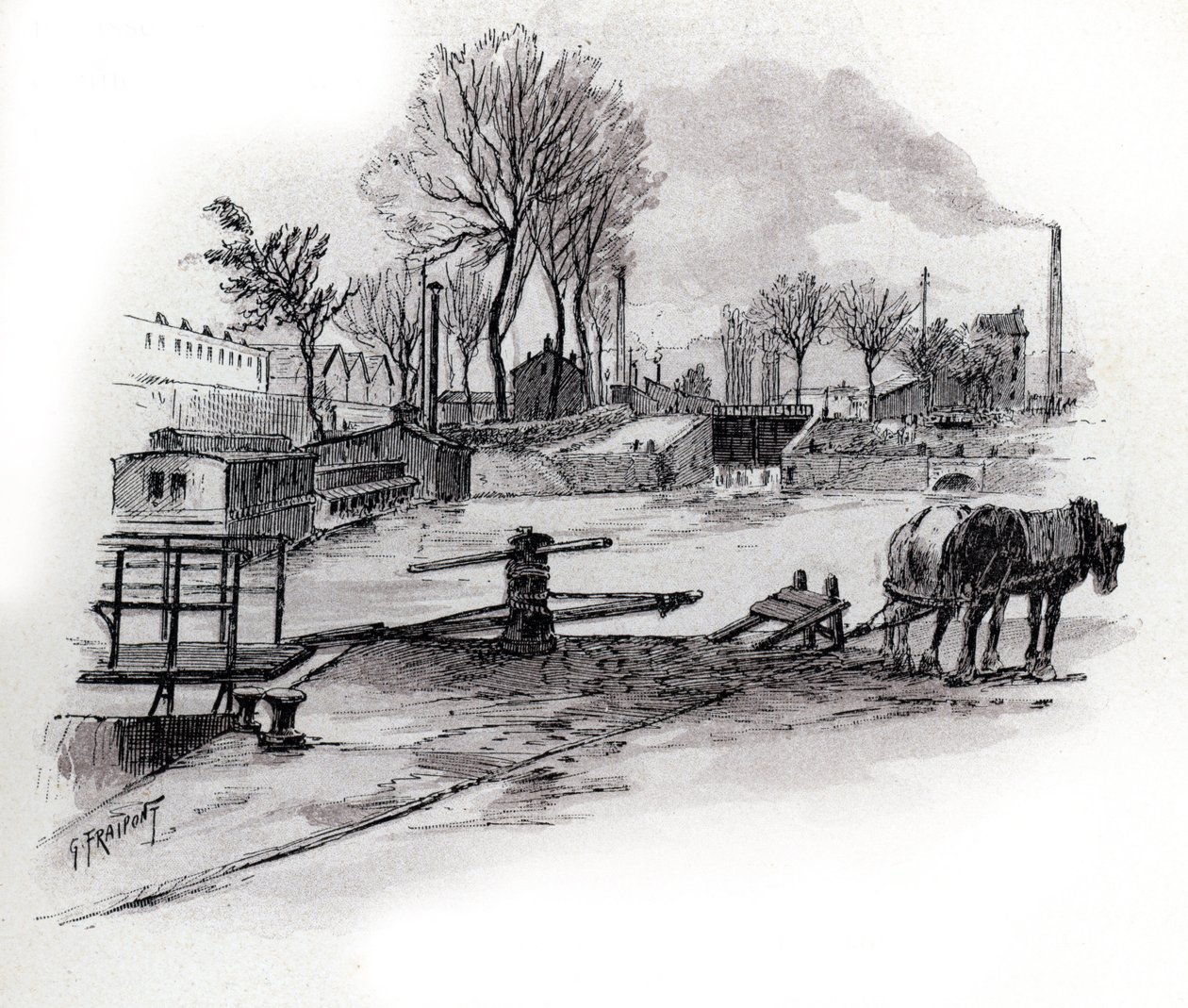 Vue du canal Saint-Denis et du quai de la Gironde à la Villette, Paris - Gustave Fraipont