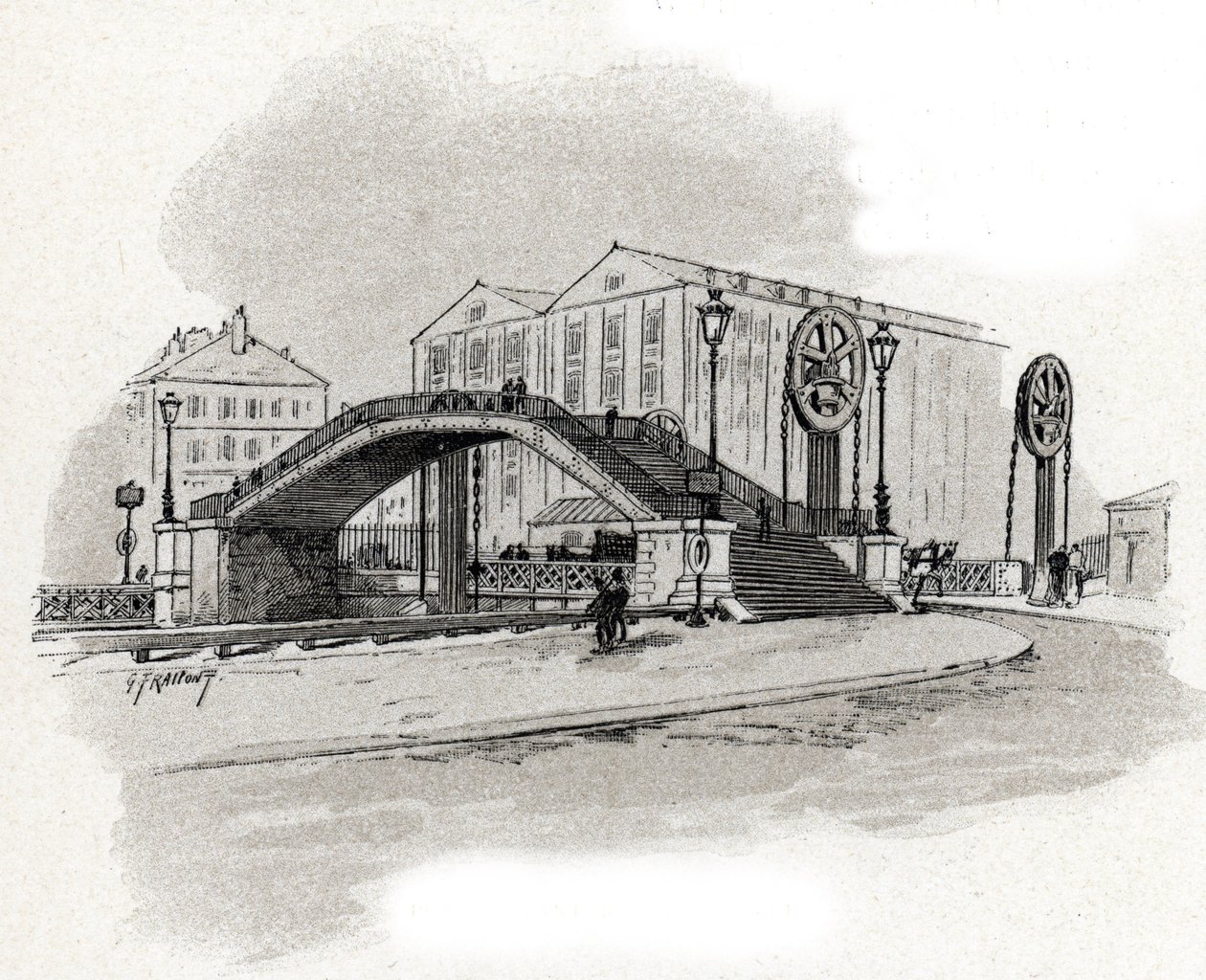 Vue du pont levant de la rue de Crimée, Bassin de l