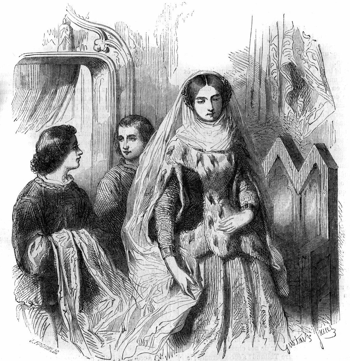 Portrait de Jeanne de Montmorency, fille de Bouchard 1er de Marly. XIIIe-XIVe siècle. Gravure de Gustave Janet - Gustave Janet