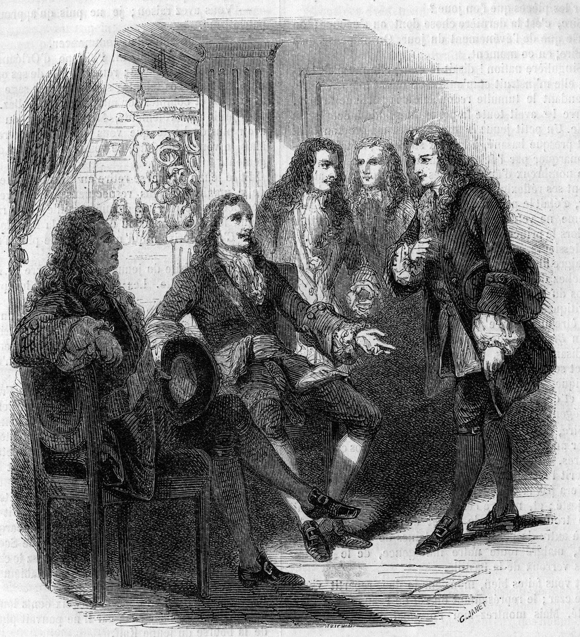 La rencontre entre le tsar russe Pierre le Grand (1672-1725) et Voltaire (François Marie Arouet, dit) (1694-1778). Gravure de Gustave Janet - Gustave Janet