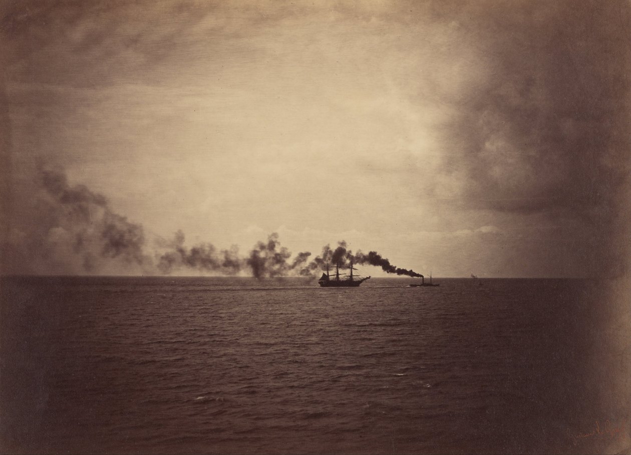 Paysage marin avec un voilier et un remorqueur - Gustave Le Gray
