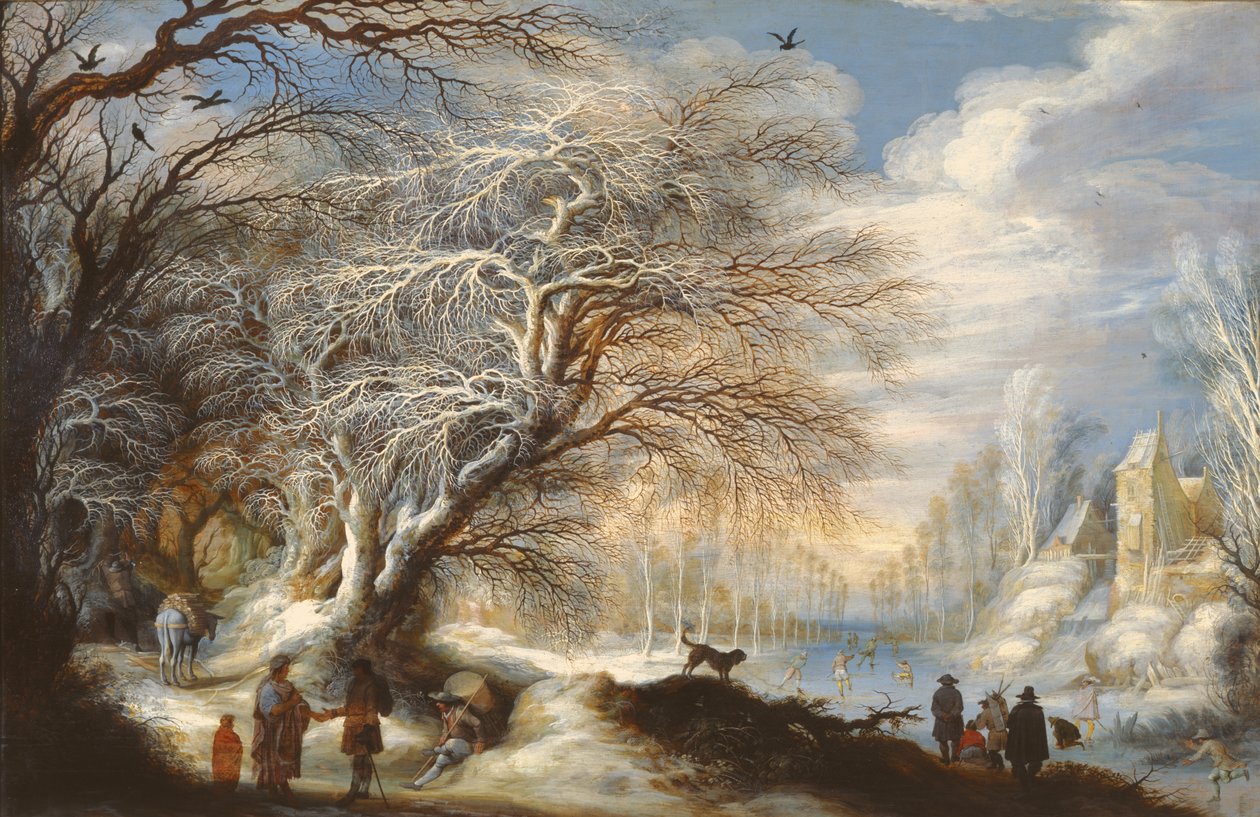 Patineurs sur un canal ou paysage d