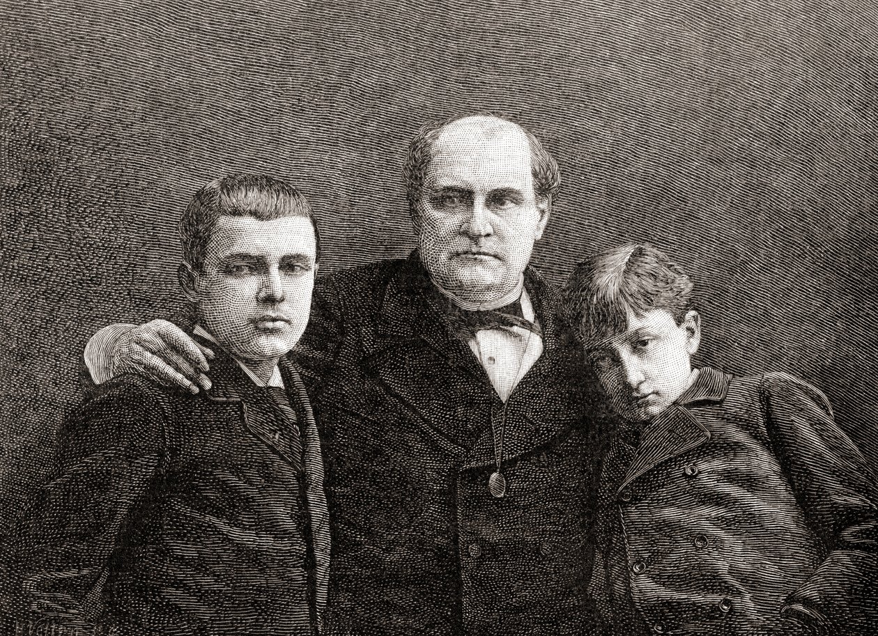 Prince Napoléon Bonaparte avec ses deux fils Victor et Louis, tiré de The Century Illustrated Monthly Magazine, publié en 1884 - H. Velten