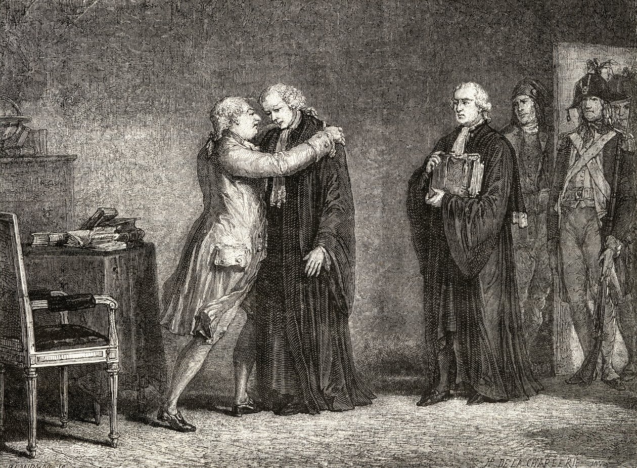 Le roi Louis XVI (1754-93) rencontre De Malesherbes (1721-94) - H. de la Charlerie