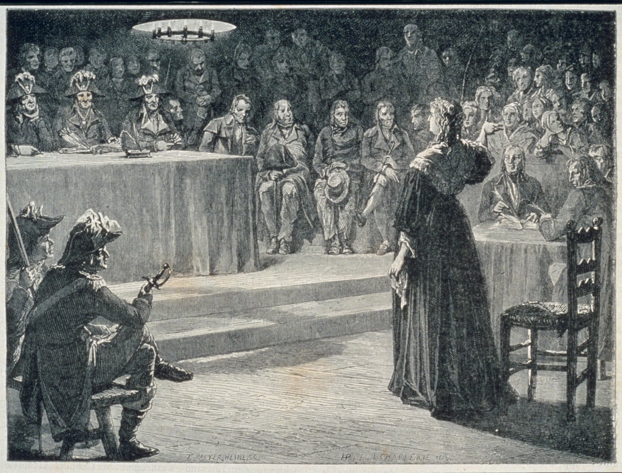 Marie-Antoinette face au Tribunal révolutionnaire en 1793, gravé par Theodor Meyer-Heine - H. de la Charlerie