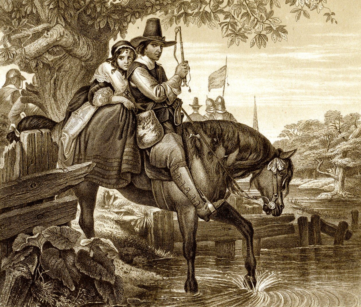 Charles II déguisé aidé dans sa fuite par Jane Lane, 1651, 19ème siècle - H. Bourne