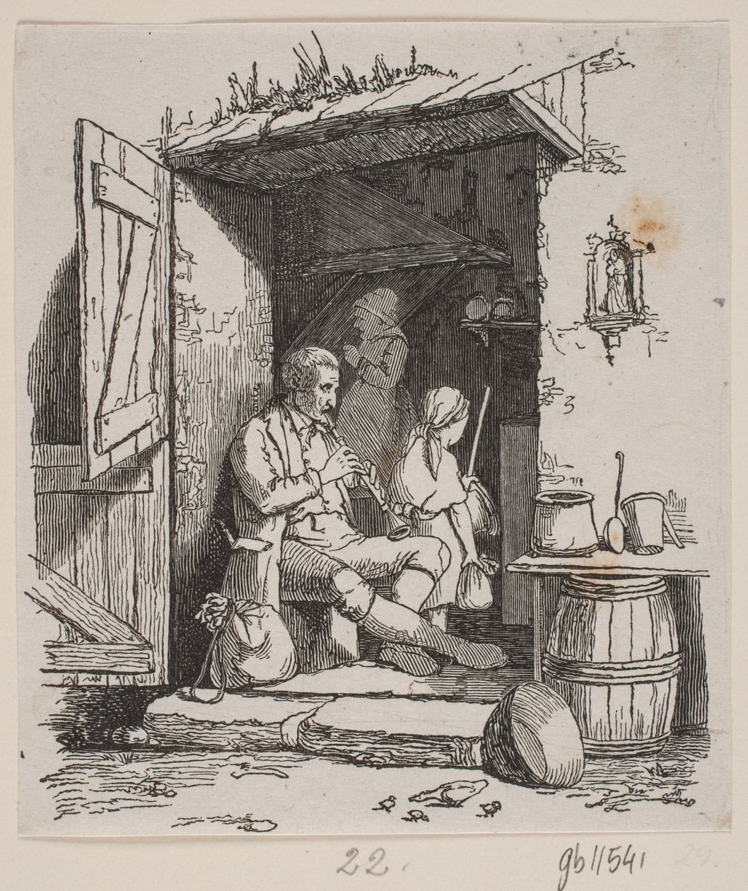 Un musicien italien assis dans une porte ouverte - H. C. Henneberg