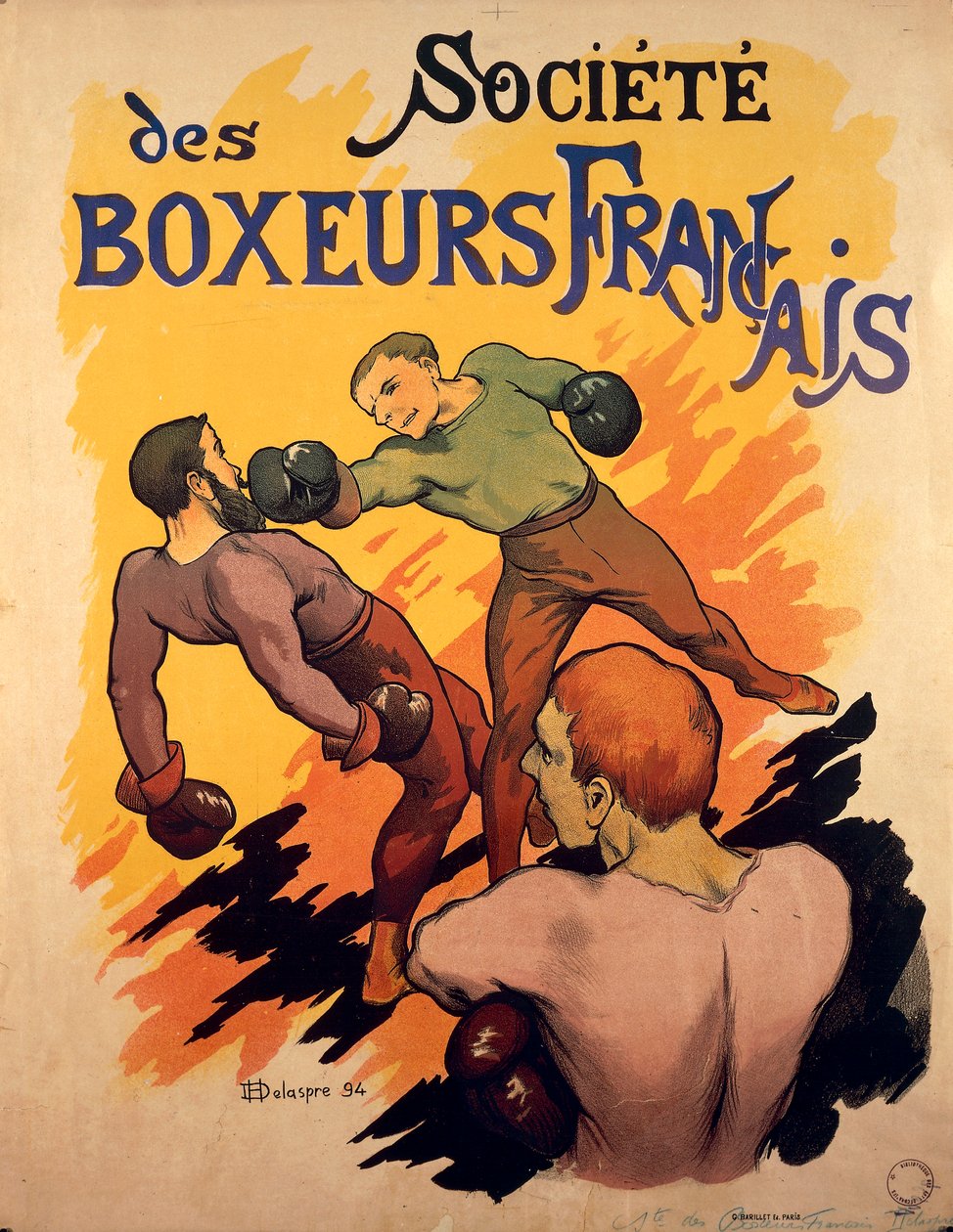 Société des Boxeurs Français, illustration publicitaire des boxeurs français par Delaspre - H. Delaspre