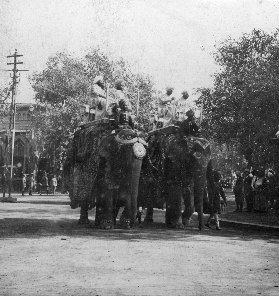 Une princesse pendjabi chevauchant un éléphant dans une procession, Delhi, Inde, années 1900 - H. Hands and Son