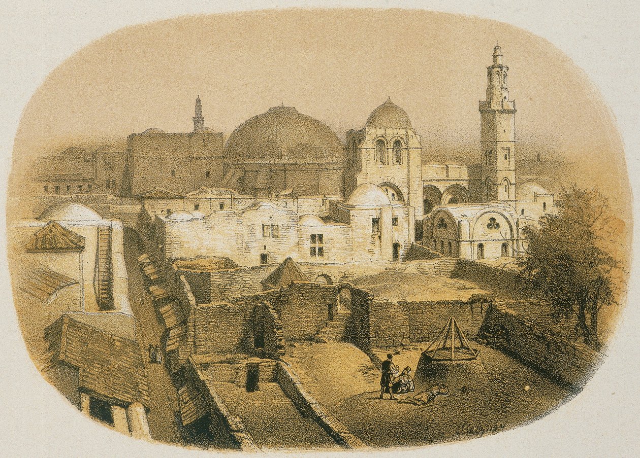 Église du Saint-Sépulcre à Jérusalem. Gravure de Stelzner - Steinkopk J.F. Editore - H. Stelzner