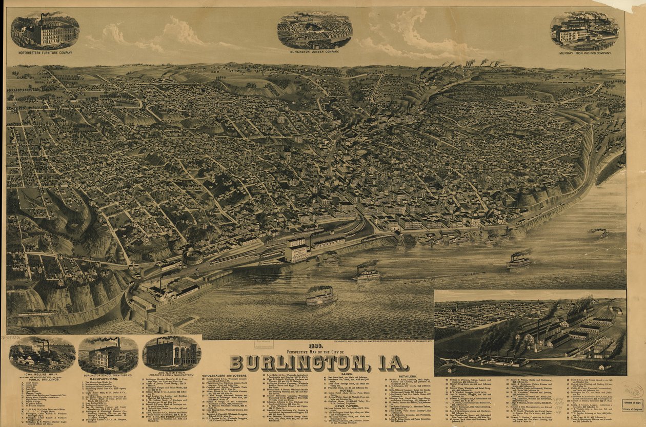 Carte en perspective de 1889 de la ville de Burlington, Ia. LOC 75693230 - H. Wellge