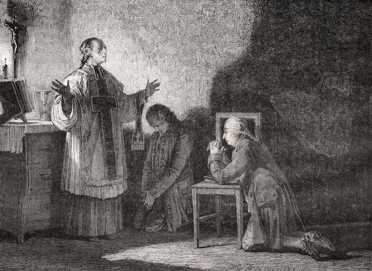 Louis XVI (1754-93) en prière avant son exécution - H. de la Charlerie