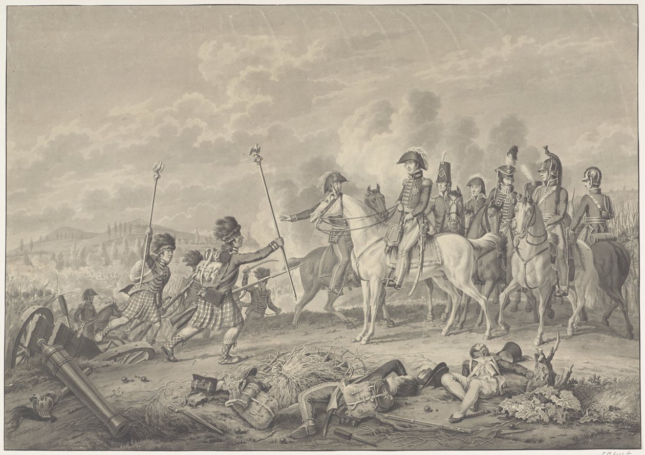 Le duc de Wellington reçoit deux étendards avec des aigles capturés aux Français pendant la bataille de Waterloo, 1815 - Haatje Pieters Oosterhuis