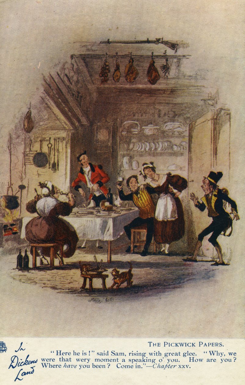 Dans le pays de Dickens - Les Papiers Pickwick Carte postale, vers 1905 - Hablot Knight Browne