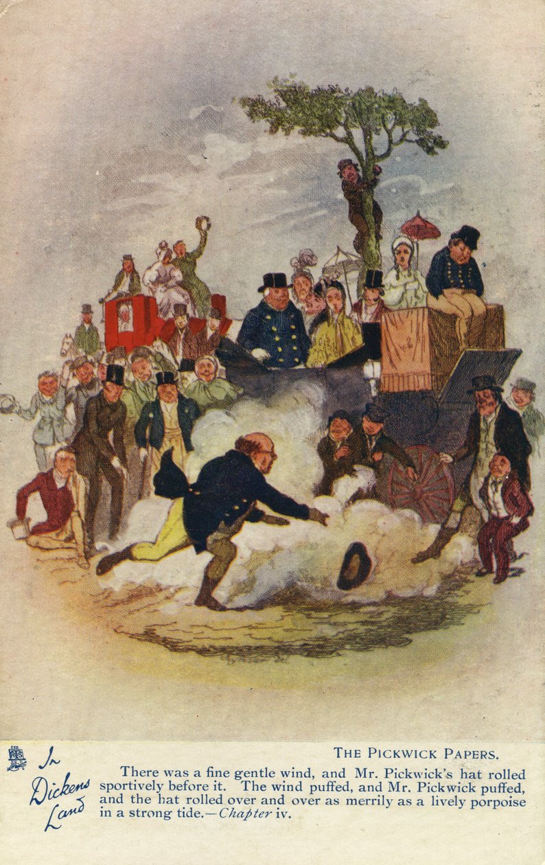 Dans le pays de Dickens - Carte postale des Papiers Pickwick, vers 1905 - Hablot Knight Browne