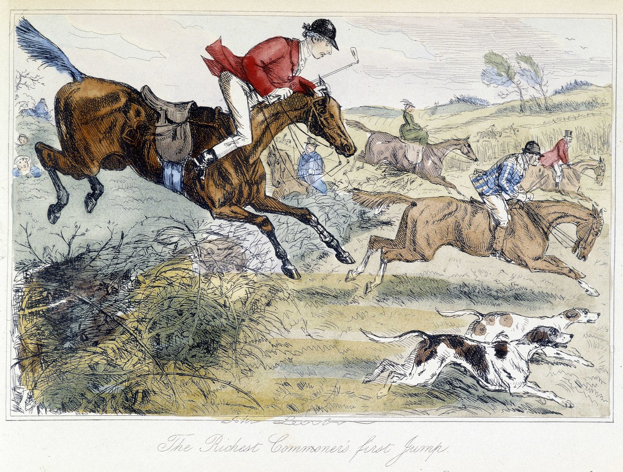 Scène de chasse, caricature anglaise sur la chasse au renard, tirée des « aventures de Thomas Scott, ou Hawbuck Grange », illustration de H.K. Browne et W.T. Maud. - Hablot Knight Browne