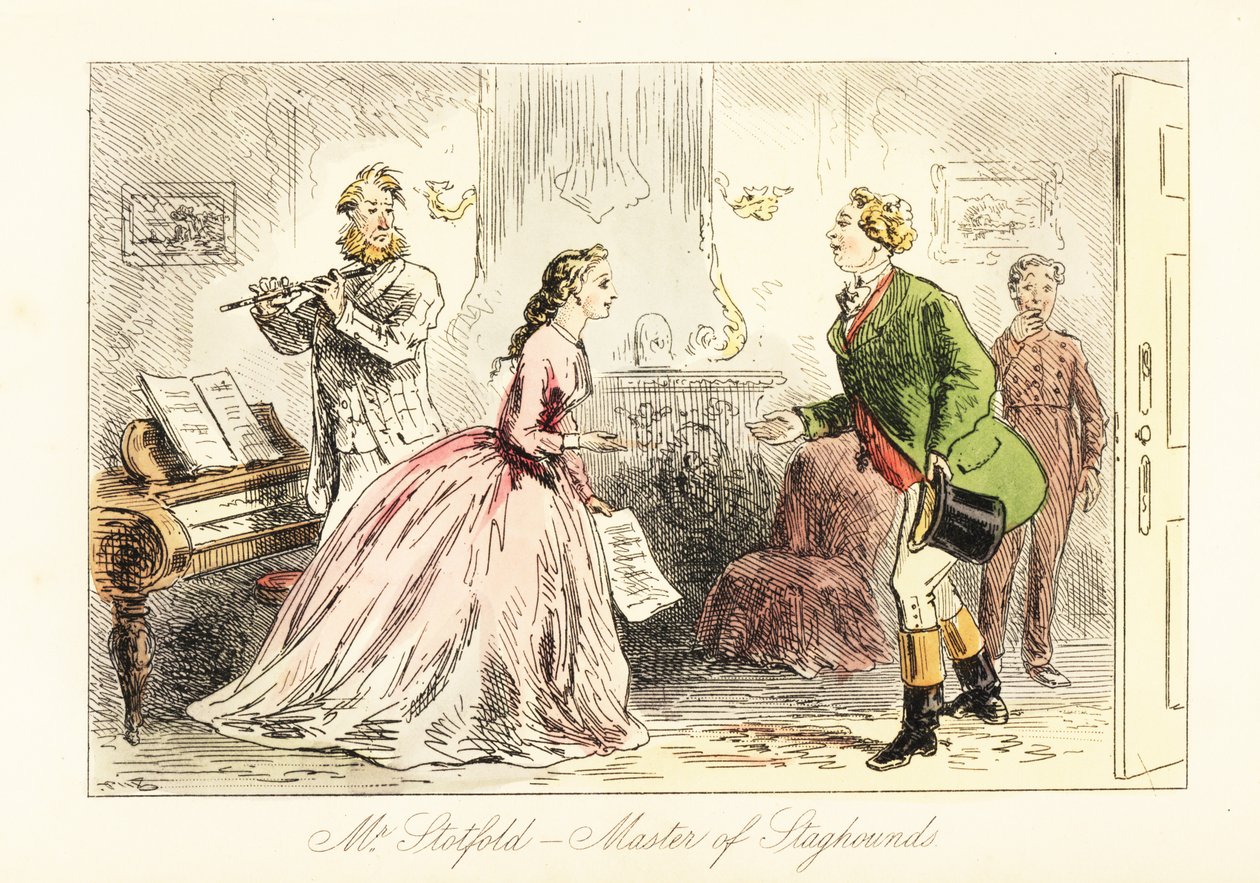 Gentleman anglais introduit dans un salon pour une soirée musicale - after Hablot Knight Browne
