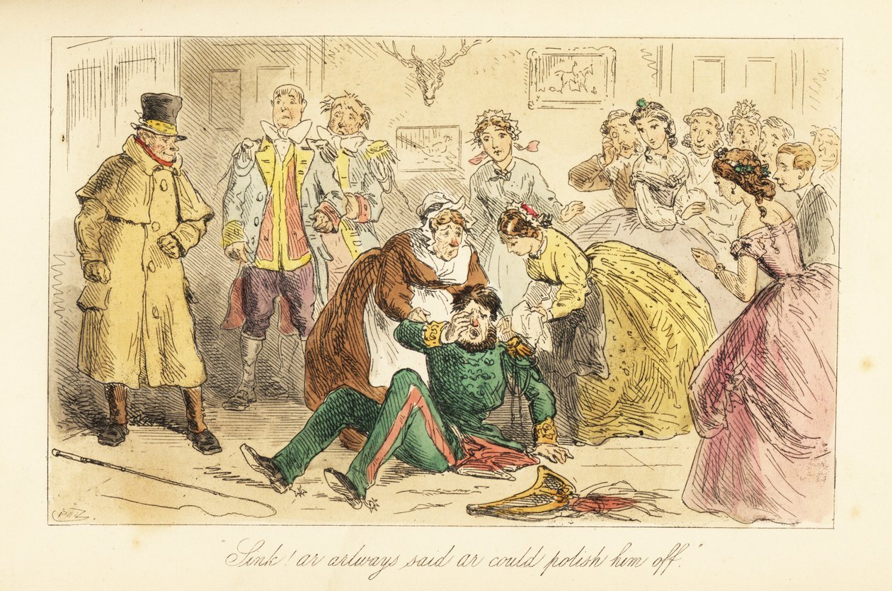 Bagarre dans les quartiers des domestiques pendant une fête dansante - after Hablot Knight Browne