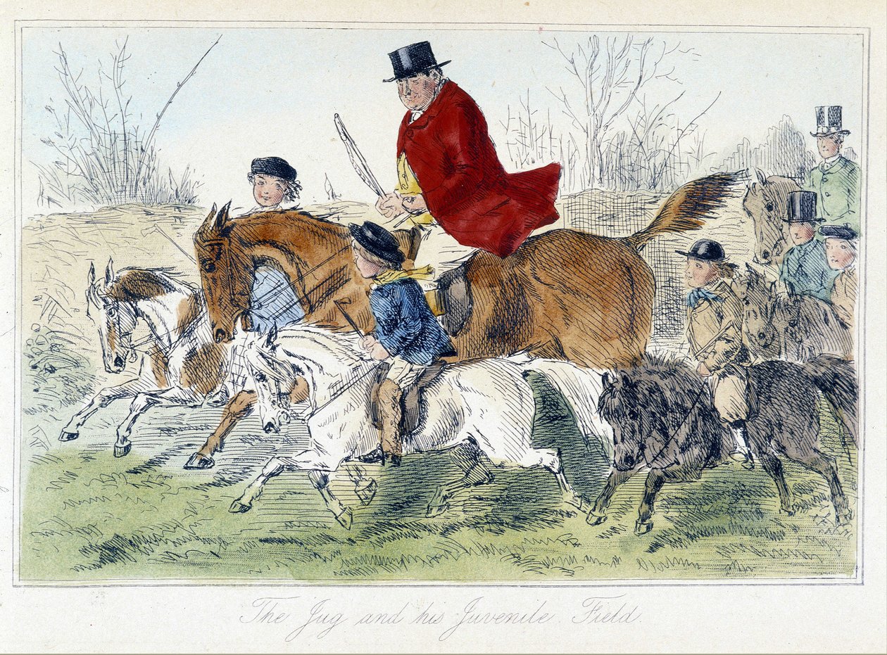 Scène de chasse, caricature anglaise sur la chasse au renard tirée de « Les aventures de Thomas Scott ou Hawbuck Grange », illustration de H.K. Browne et W.T. Maud - Hablot Knight Browne