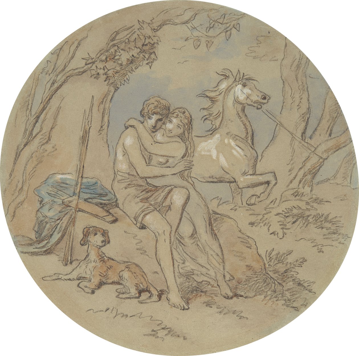 Un des dix-huit dessins pour une série de planches illustrant Vénus et Adonis - Hablot Knight Browne
