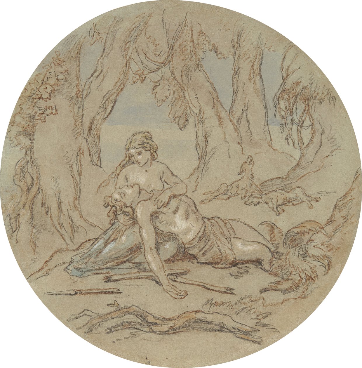 Un des dix-huit dessins pour une série de planches illustrant Vénus et Adonis - Hablot Knight Browne