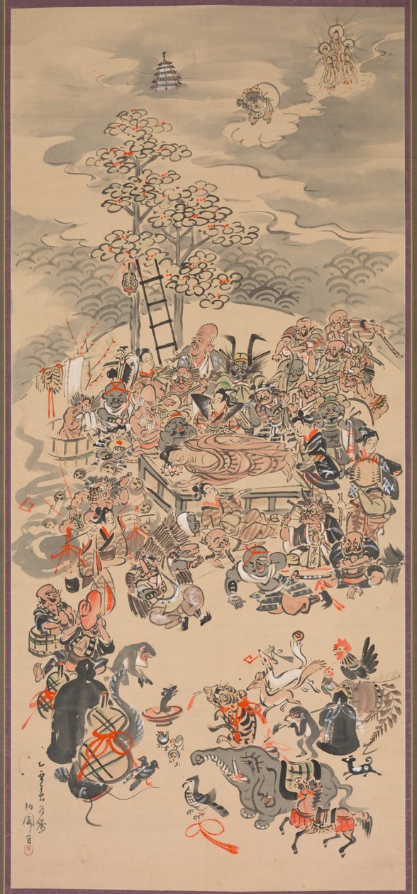Parinirvana avec sujets Otsu-e, 1800s - Hakuen