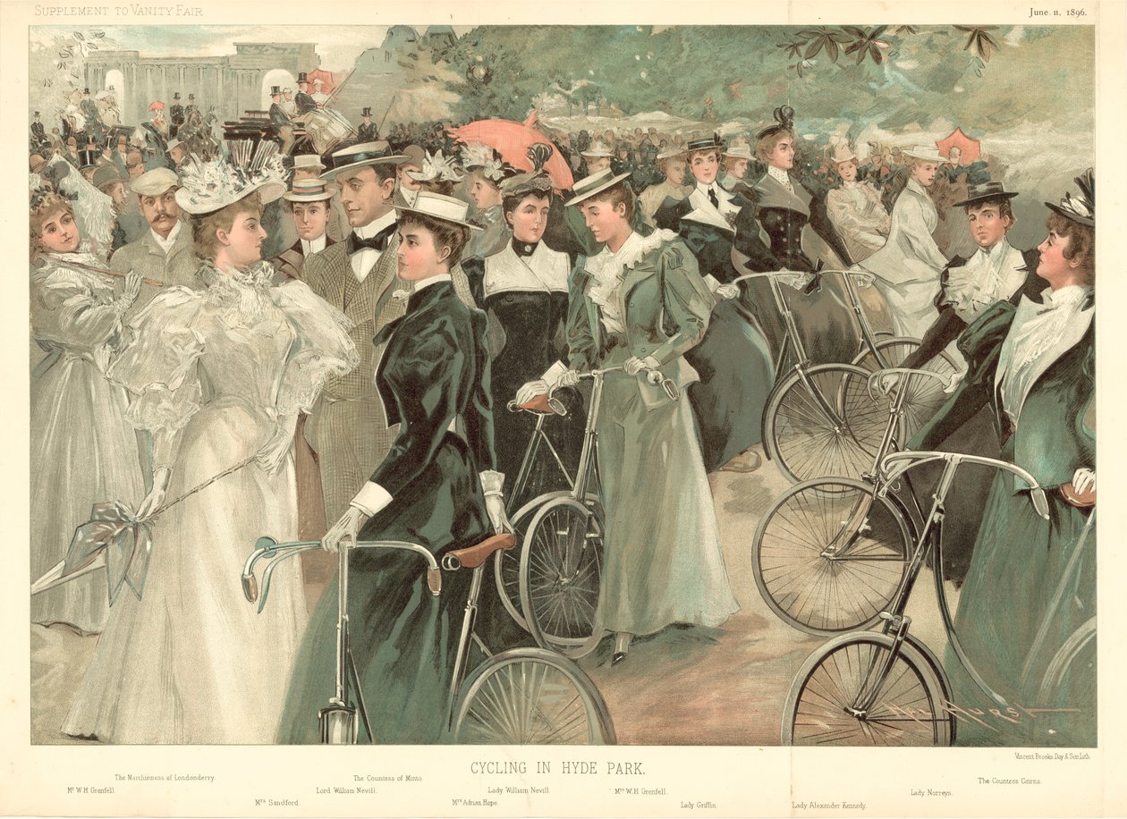 Cyclisme à Hyde Park (lithographie couleur) - Hal Hurst