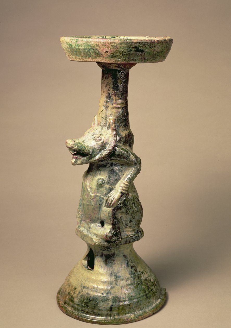Lampe en poterie chinoise ancienne, artefact funéraire, dynastie Han, 25-220 AD - Han Dynasty Chinese School