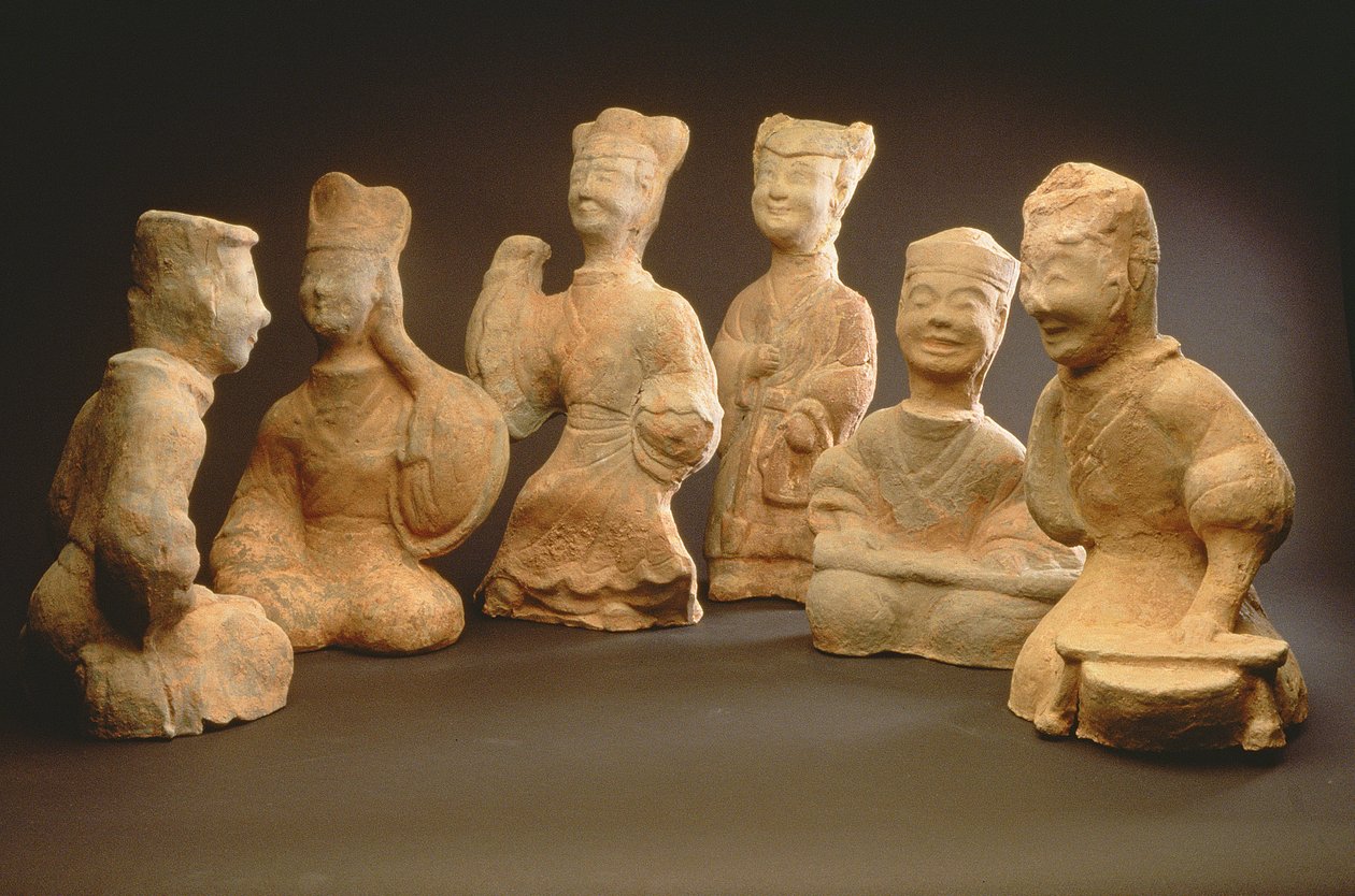 Groupe de musiciens, danseurs et serviteurs - Han Dynasty Chinese School