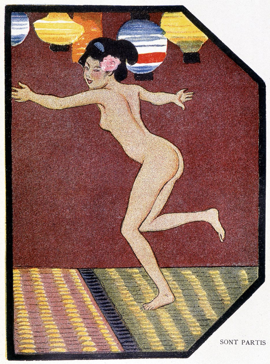 Jeune japonaise nue dansant - dans « Poupée japonaise » par Félicien Champsaur, ill. Hanafusa Itcho, Paris - Hanabusa Itcho