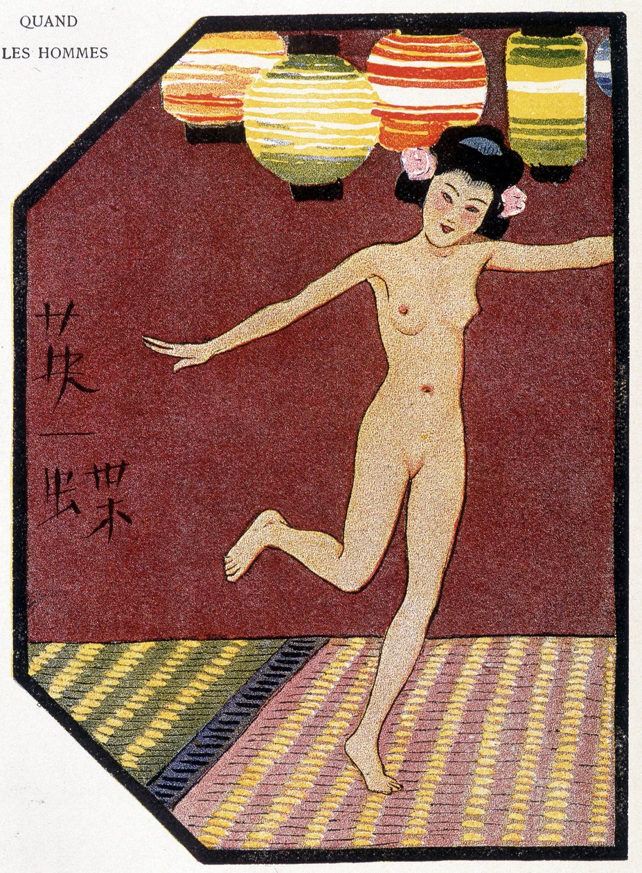 Jeune japonaise nue dansant - dans « Poupée japonaise » par Félicien Champsaur, ill. Hanafusa Itcho, Paris - Hanabusa Itcho