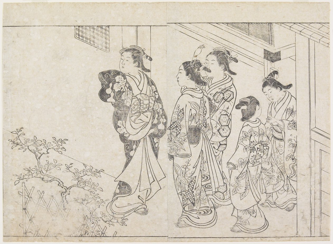 Cinq prostituées dans une cour, début des années 1770 - Hanabusa Shigenobu