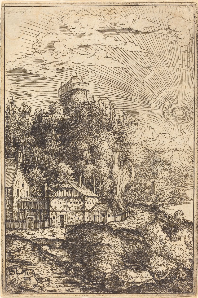 Paysage avec un Château et un Soleil Rayonnant - Hanns Lautensack